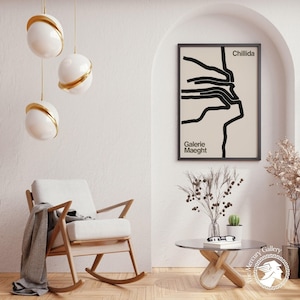 Galerie Maeght Chillida Exhibition Poster, Black and White Vintage Wall Art,  Minimalist Wall Art,  Abstract Painting