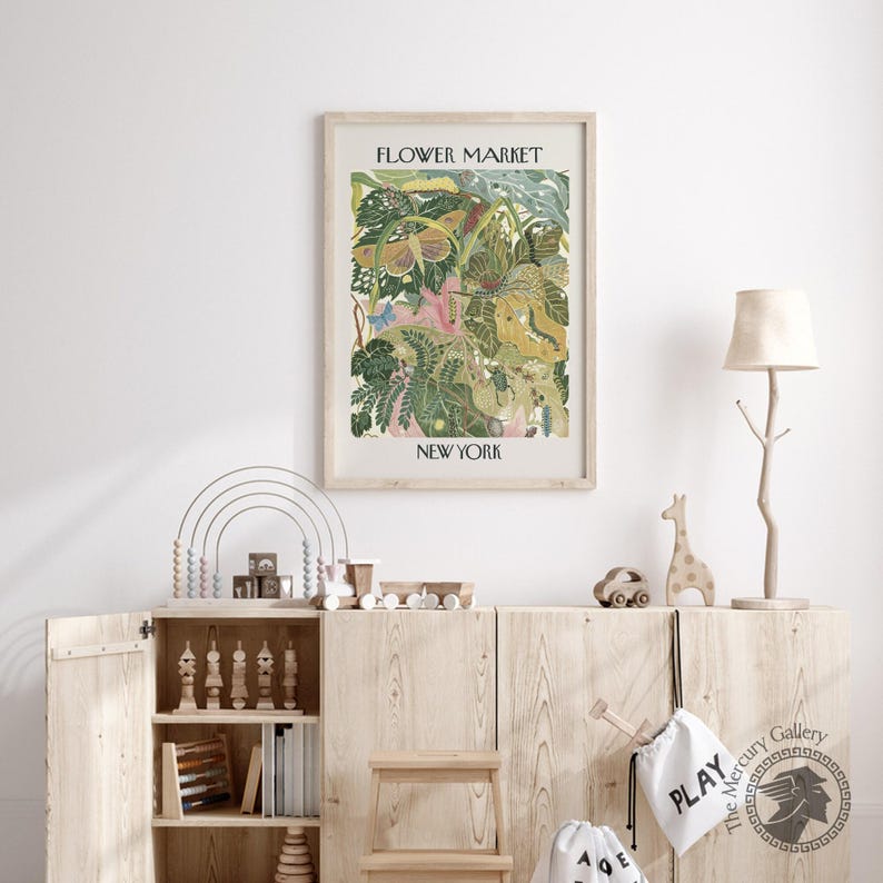 New York Blumenmarkt Druck, botanische grüne Wanddekoration Bild 7