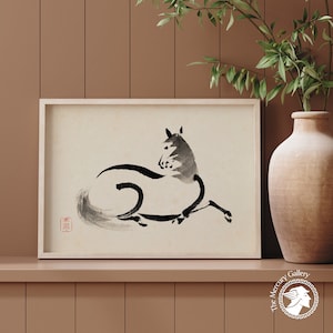 Japanese Brush Horse Art Print, Vintage Horse Sketch, Oriental Decor, Japanese Animal Print, Vintage Horse Poster