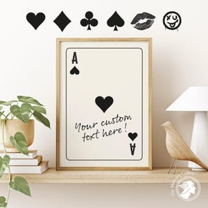 Impressão personalizada de carta de baralho Ace, pôster com citação inspiradora, arte de parede com tipografia personalizada, decoração de quarto elegante e moderna, ACE-02