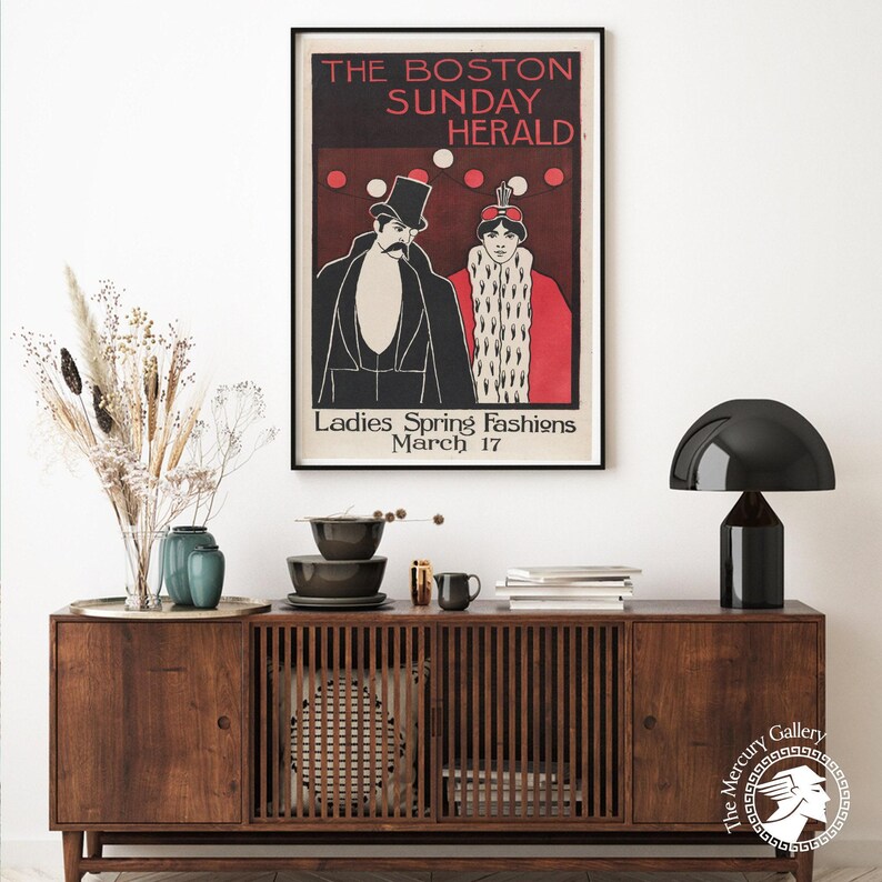 Impression Art déco Boston Herald, art mural publicitaire vintage image 2