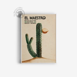 El Maestro Print, Mexican Vintage Art, Vintage Cactus Art, Blooming Cactus Wall Art image 4