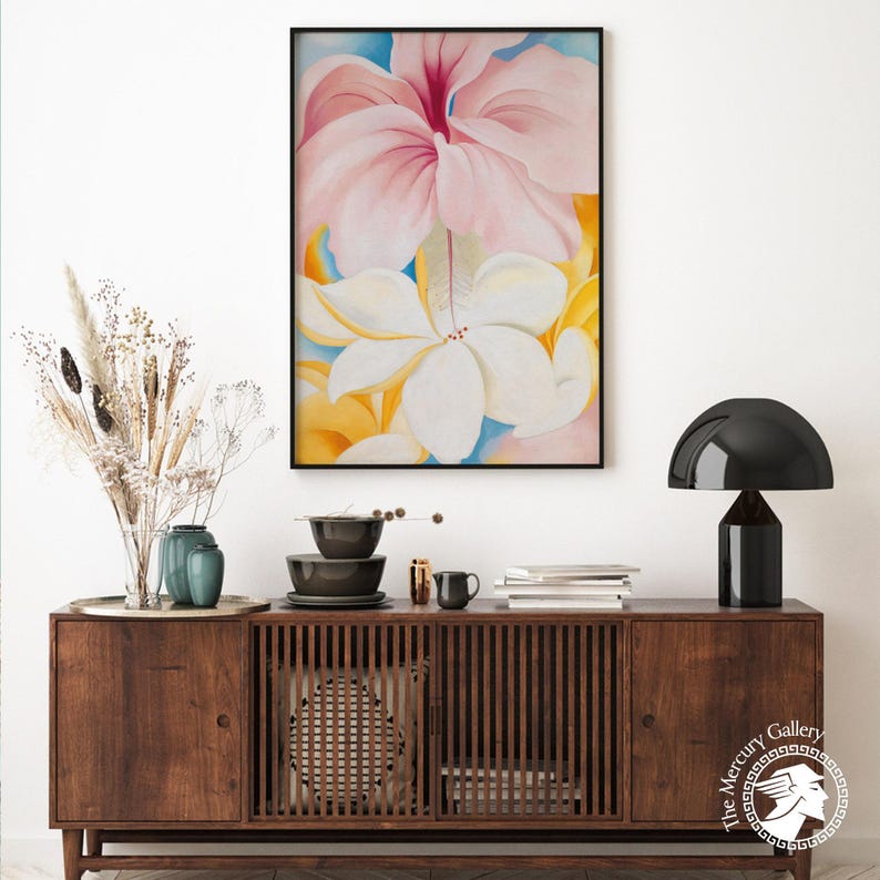 Georgia O’Keeffe Hibiscus Plumeria Print, Tropical Floral Abstraction image 2