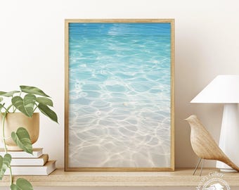 Aqua Ocean Reflection Print: Minimalist Coastal Boho Wall Art
