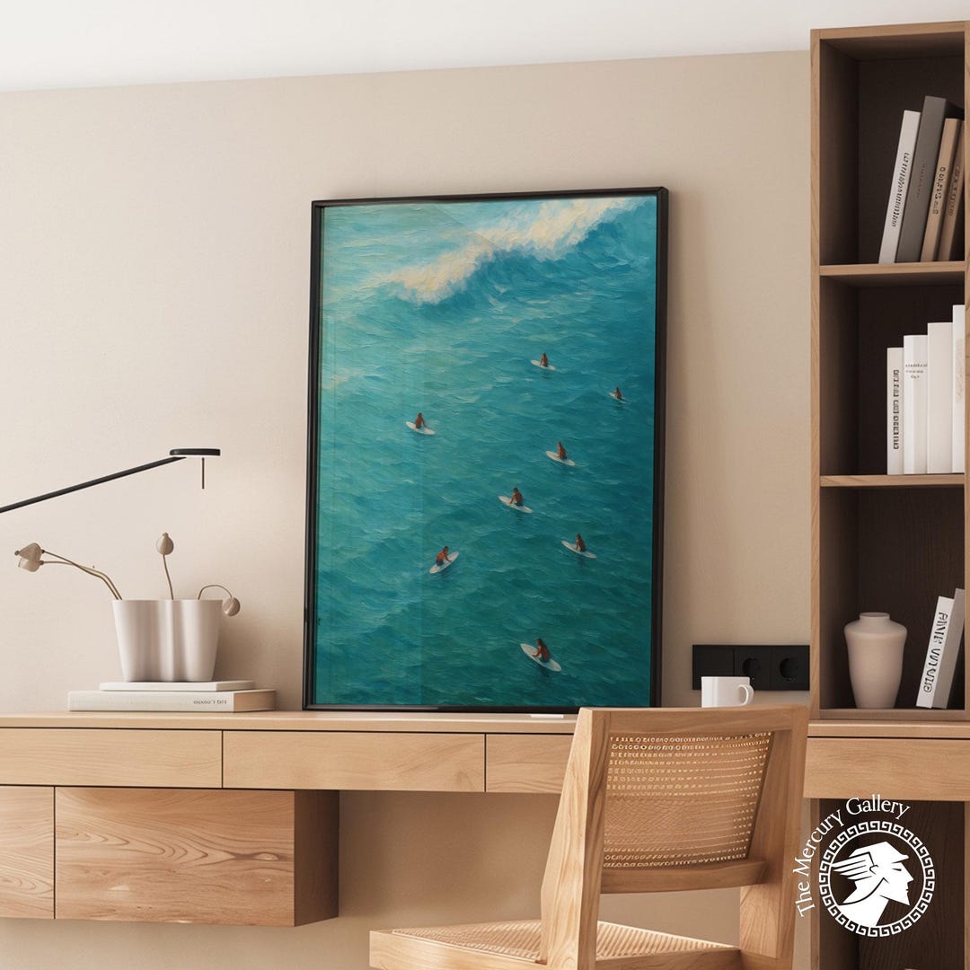Surfer Wall Art Print Ocean Painting Style Poster With Surfers