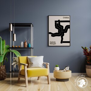 Cartel de la exposición Chillida: Impresión artística abstracta en blanco y negro imagen 6