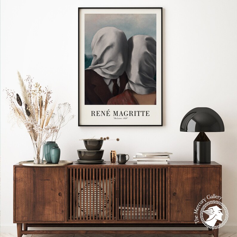 Cartel de Rene Magritte, The Lovers - 1928, Arte de pared inspirador, Impresiones de arte de pared moderno, Idea de regalo de arte moderno, Arte de pared grande imagen 2