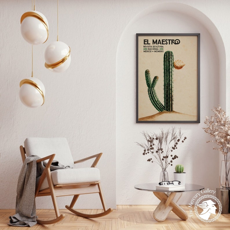 El Maestro Print, Mexican Vintage Art, Vintage Cactus Art, Blooming Cactus Wall Art image 1