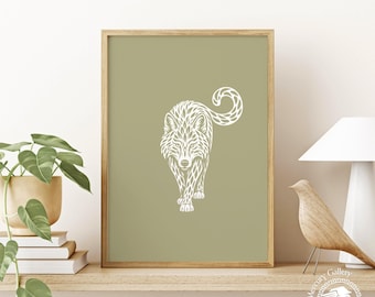 Minimalist Wolf Art Print – Rustic Wildlife Poster