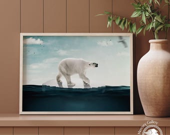 Polar Bear Art Print, Arctic Wildlife Poster
