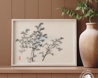 Japanese Bamboo Art Print, Zen Floral Wall Decor