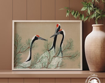 Kamisaka Sekka Cranes Japanese Art Print, Vintage Oriental Decor