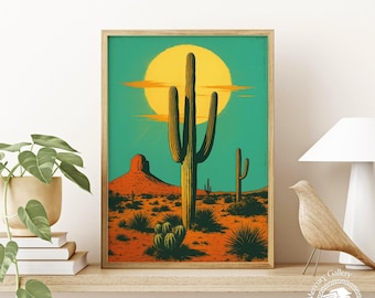 Vintage Cactus Desert Print: Retro Southwestern Wall Art
