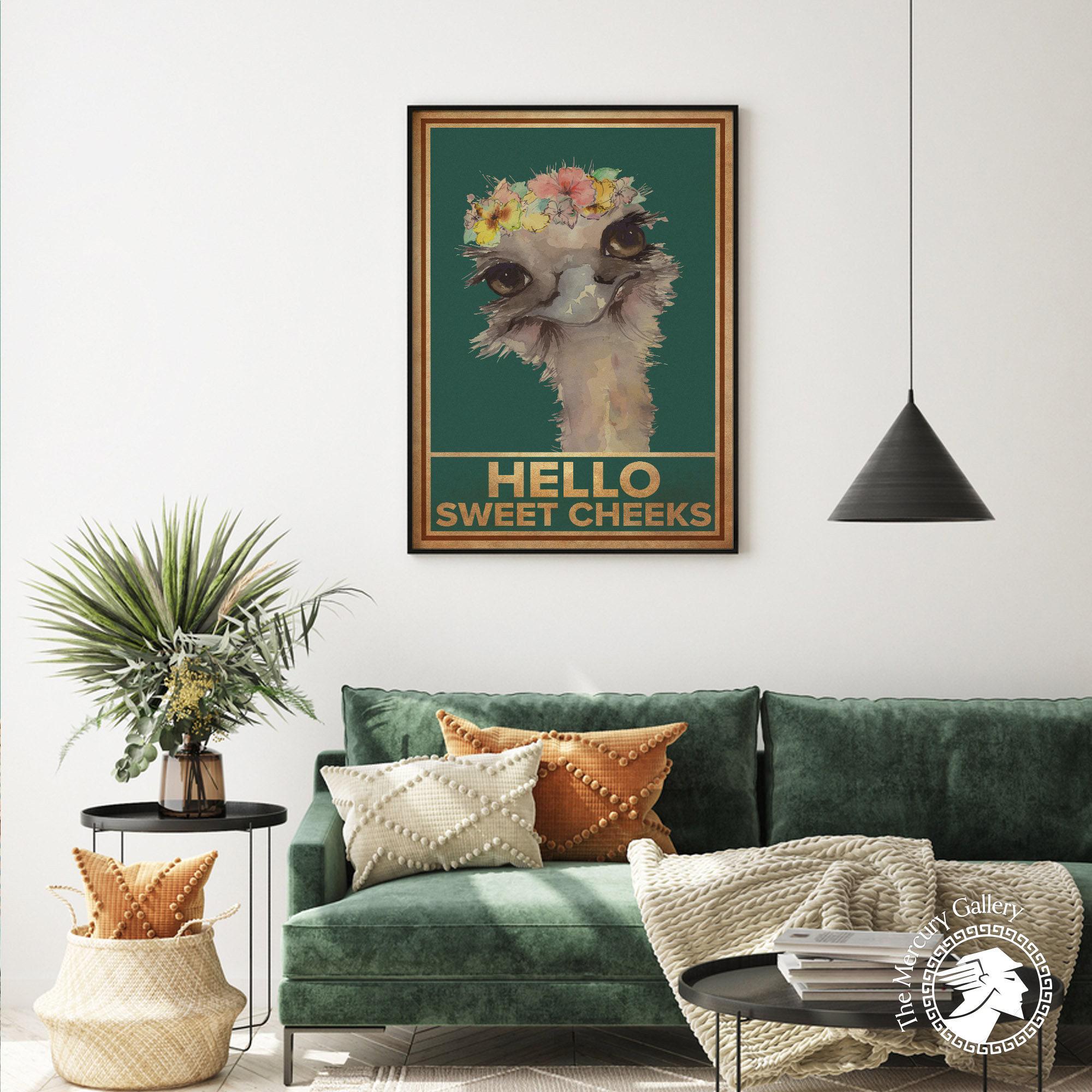 HOMEOART Stampa Su Tela Per Bagno In Stile Fattoria | Quadro Con Gallo E Scritta 'Hello Sweet Cheeks' | 30x30 Cm | Cornice In Legno, Pronta Da Appendere