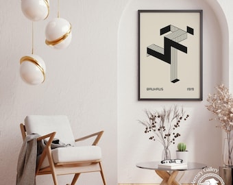 Grafika Bauhaus Running Man, geometryczny czarny wystrój artystyczny