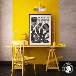 El Maestro Mexico-print, vintage decor Mexicaanse cultuur, zwart-witprint, botanische poster, afbeelding 3
