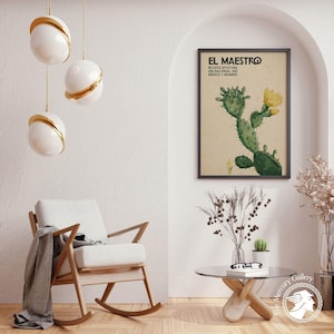impression d'art vintage de cactus mexicains, affiche de l'exposition « El Maestro »