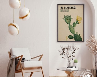 Vintage Mexicaanse cactuskunstdruk, tentoonstellingsposter 'El Maestro'