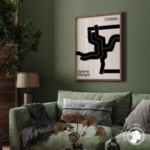 Cartel de la exposición Chillida: Impresión artística abstracta en blanco y negro imagen 8