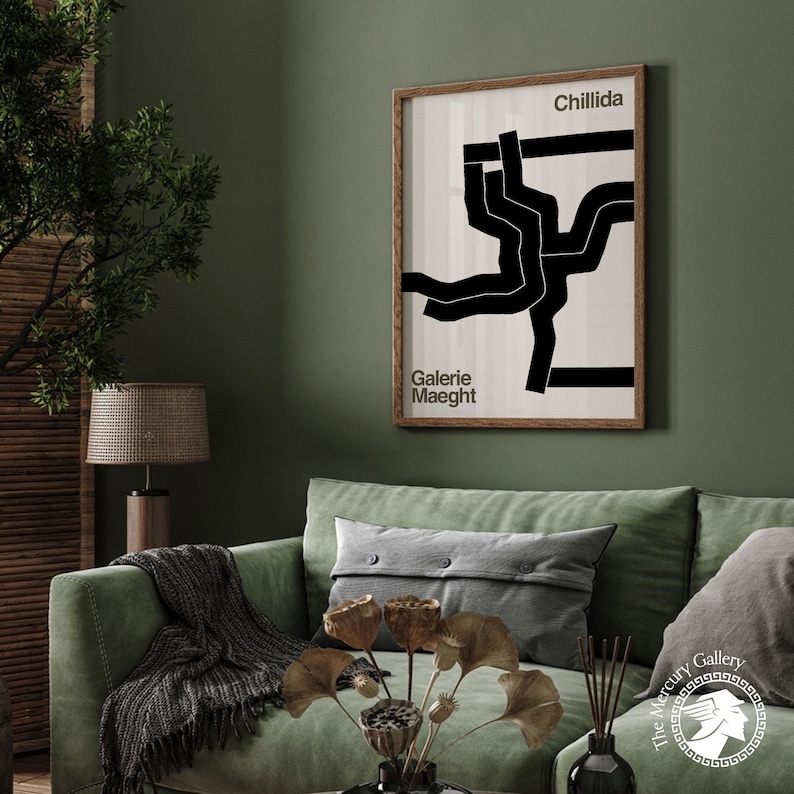 Cartel de la exposición Chillida: Impresión artística abstracta en blanco y negro imagen 8