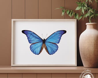 Blauwe vlinderkunstdruk, antieke vlinderfoto's, decoratie kinderkamer