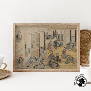 Hokusai Art Print, New Year&#39;s Day at the Ogiya Seiro, Japan Wall Art, Hokusai Wall Art, Japanese Art Print, Japanese Decor
