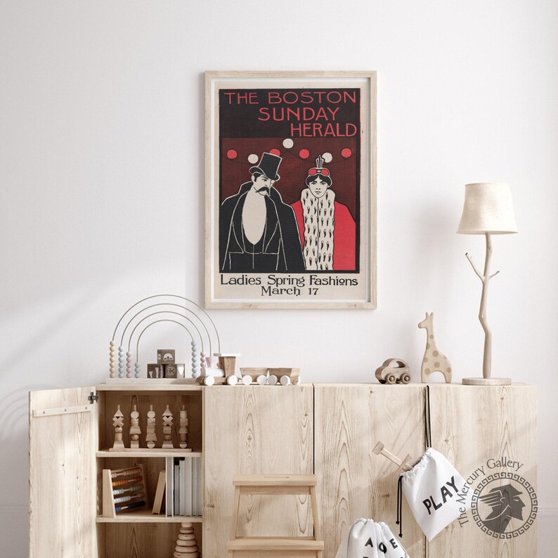 Impression Art déco Boston Herald, art mural publicitaire vintage image 8
