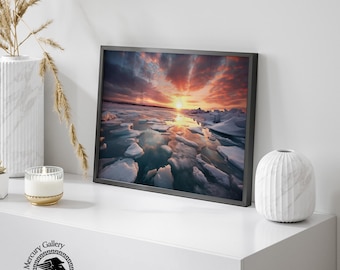 Arctic Sunset Landscape Print: Icy Winter Wall Art