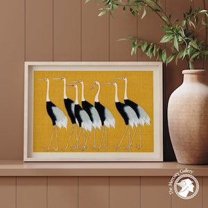 Grue jaune, impression d'art Ogata Korin, affiche japonaise, oiseaux vintage, impression d'art oriental