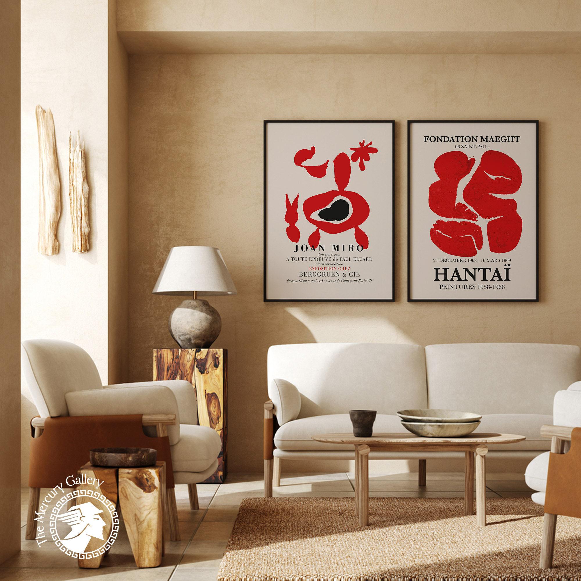 Joan Miro & Hantai Exhibition Poster Set, Modern Gallery Wall Art