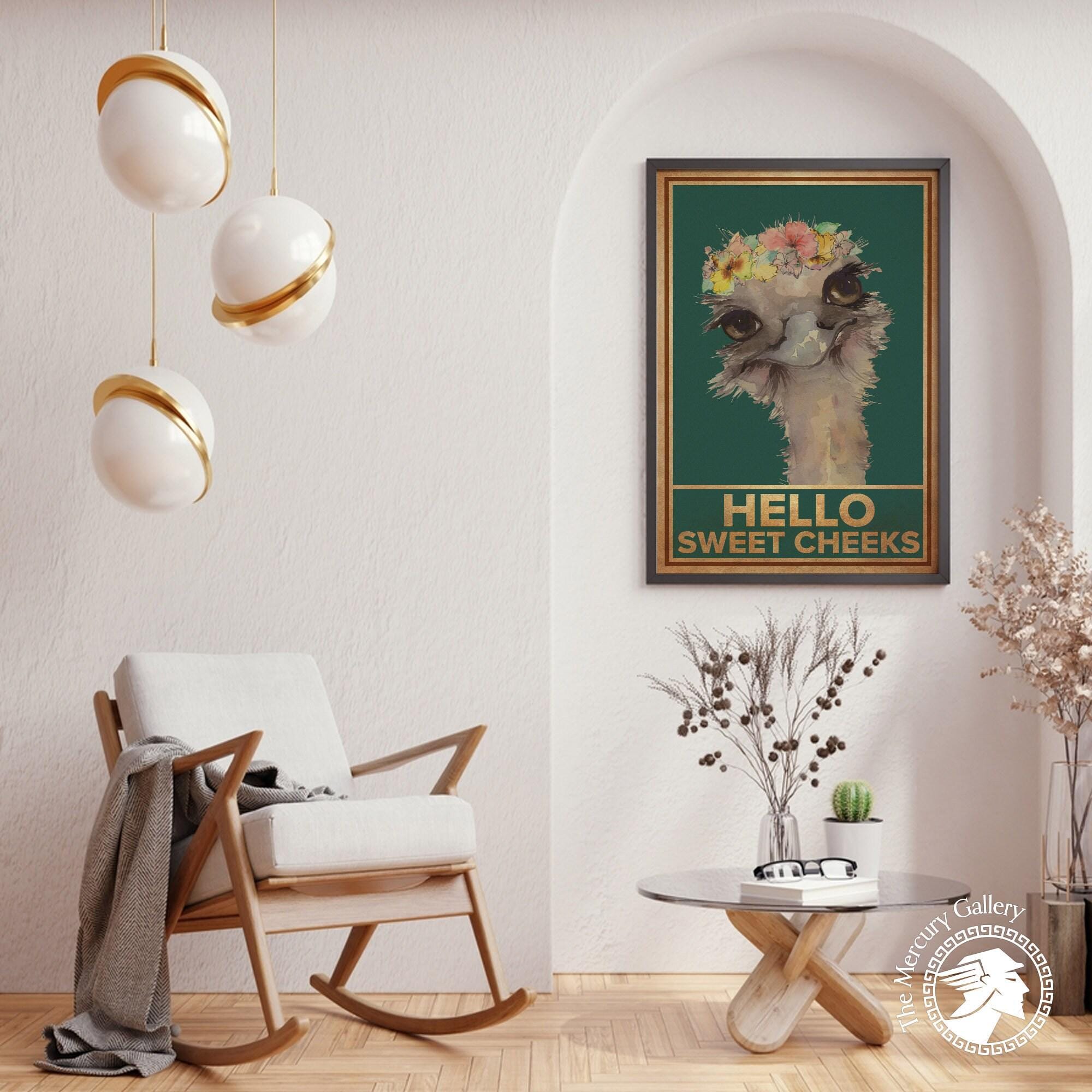 HOMEOART Stampa Su Tela Per Bagno In Stile Fattoria | Quadro Con Gallo E Scritta 'Hello Sweet Cheeks' | 30x30 Cm | Cornice In Legno, Pronta Da Appendere