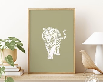 Tiger Wall Art Print – Minimalist Safari Animal Poster – Jungle Wildlife Decor