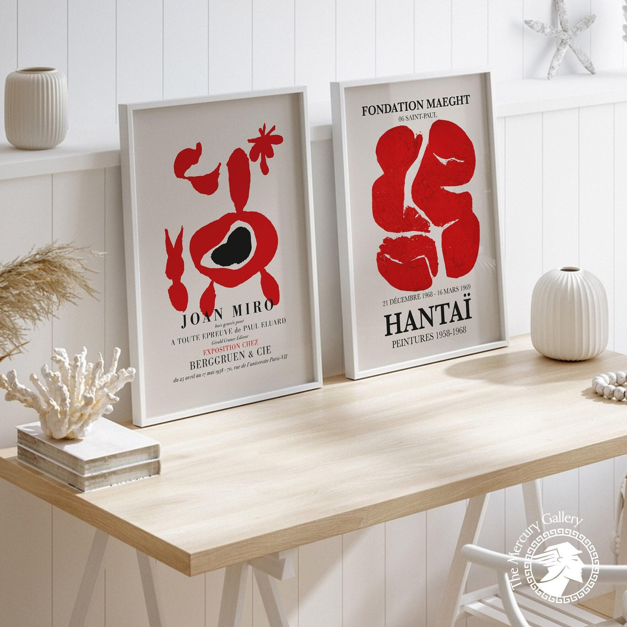 Joan Miro & Hantai Exhibition Poster Set, Modern Gallery Wall Art
