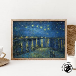 Vincent Van Gogh Sternennacht über der Rhone Vintage Druck, Van Gogh Landschaft, Sterne See Himmel Fluss Poster, Französischer Fluss Druck
