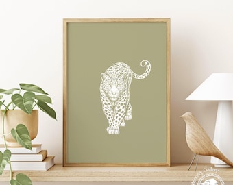 Leopard Wall Art Print – Minimalist Safari Animal Poster – Wildlife Home Decor