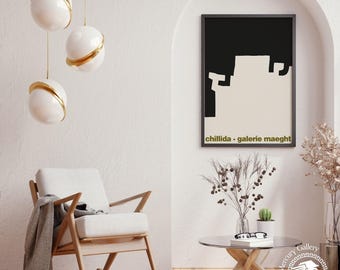 Chillida Ausstellungsdruck, Galerie Maeght Paris, Schwarz-Weiß-Kunst
