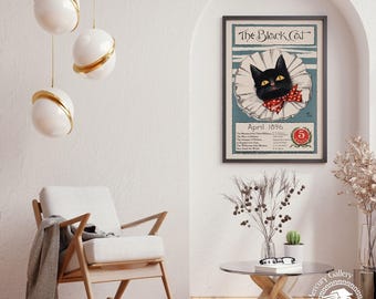 Vintage Black Cat Magazine Cover Print, Animal Wall Art