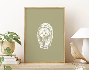 Minimalist Bear Art Print – Rustic Cabin Wildlife Poster