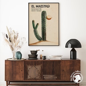 El Maestro Print, Mexican Vintage Art, Vintage Cactus Art, Blooming Cactus Wall Art image 2