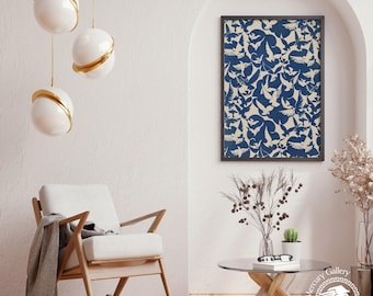 Blue and White Pigeons Art Print, Vintage Bird Poster