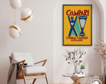 Campari Advertising Art Print, Retro Bar Wall Decor