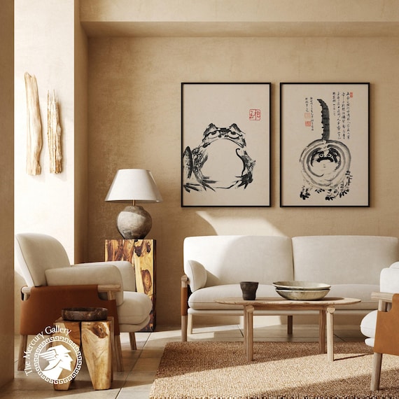 Japanese Frog and Cat Print Set, Vintage Animal Wall Art - Etsy