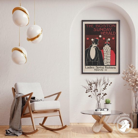 Art Deco Boston Herald Print, Vintage Advertising Wall Art