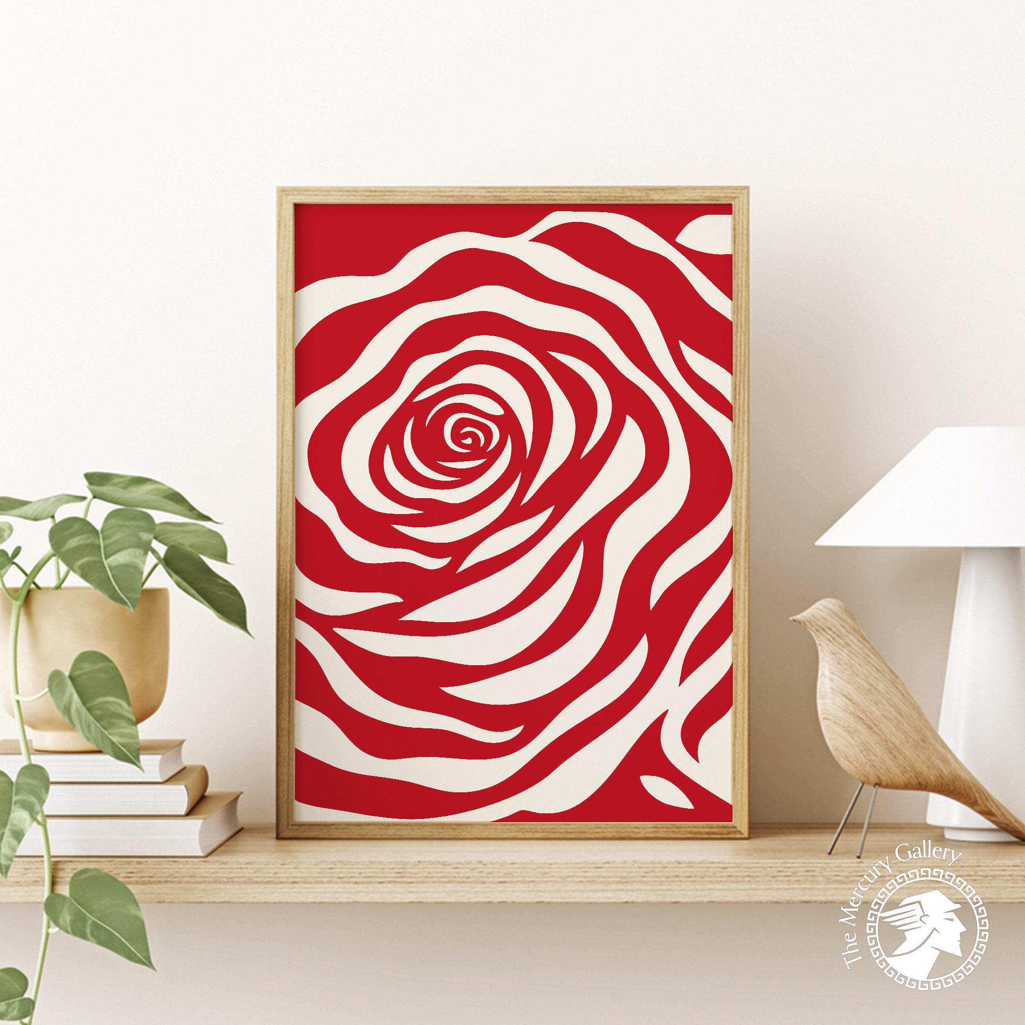 ペイズリーラグ　ウォールアート Optical Illusion Rose Print: Trippy Red and White Floral Wall Art