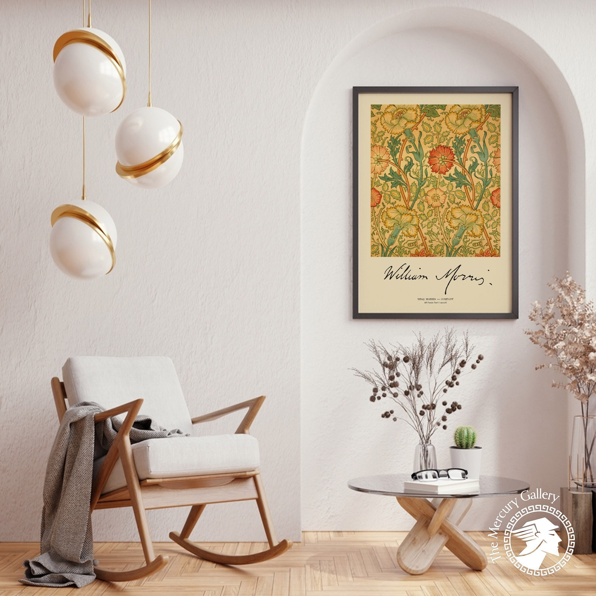 William Morris Poster, Pink and Rose Wallpaper, Art & Crafts, Intertwined stems of flowering carnations, Wall Art, Vintage Art, Ideal Gift,