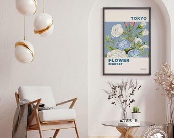 Tokyo Flower Market Art Print, Minimalist Floral Wall Decor