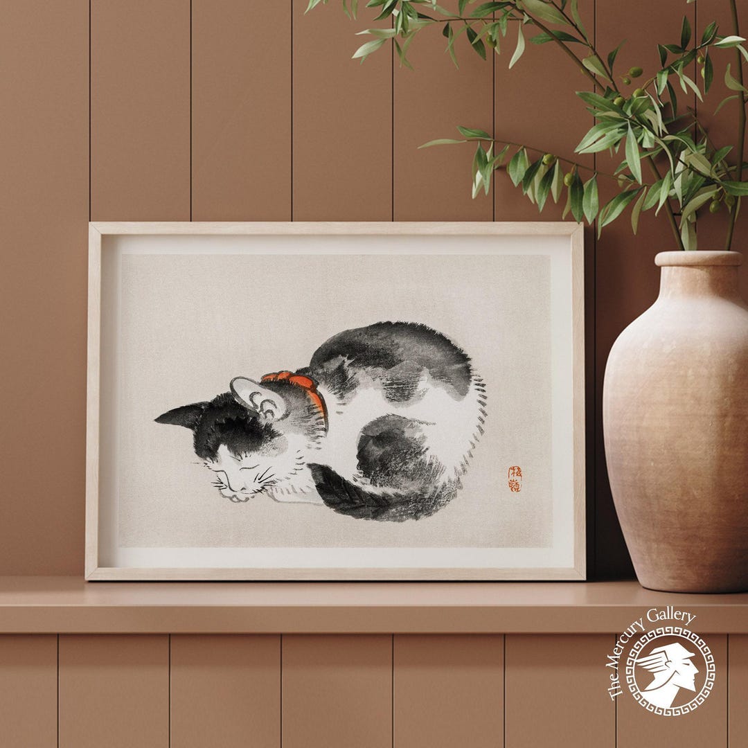 Sleeping Cat Japanese Art Print, Vintage Retro Poster - Etsy