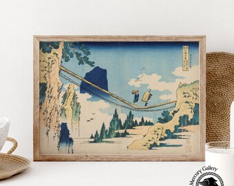 Hokusai Bridge Print, Japanese Wall Art, Vintage Travel Poster