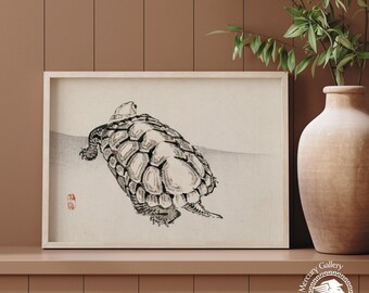 Matsumoto Hoji Schildkröte Kunstdruck, Vintage japanisches Dekor
