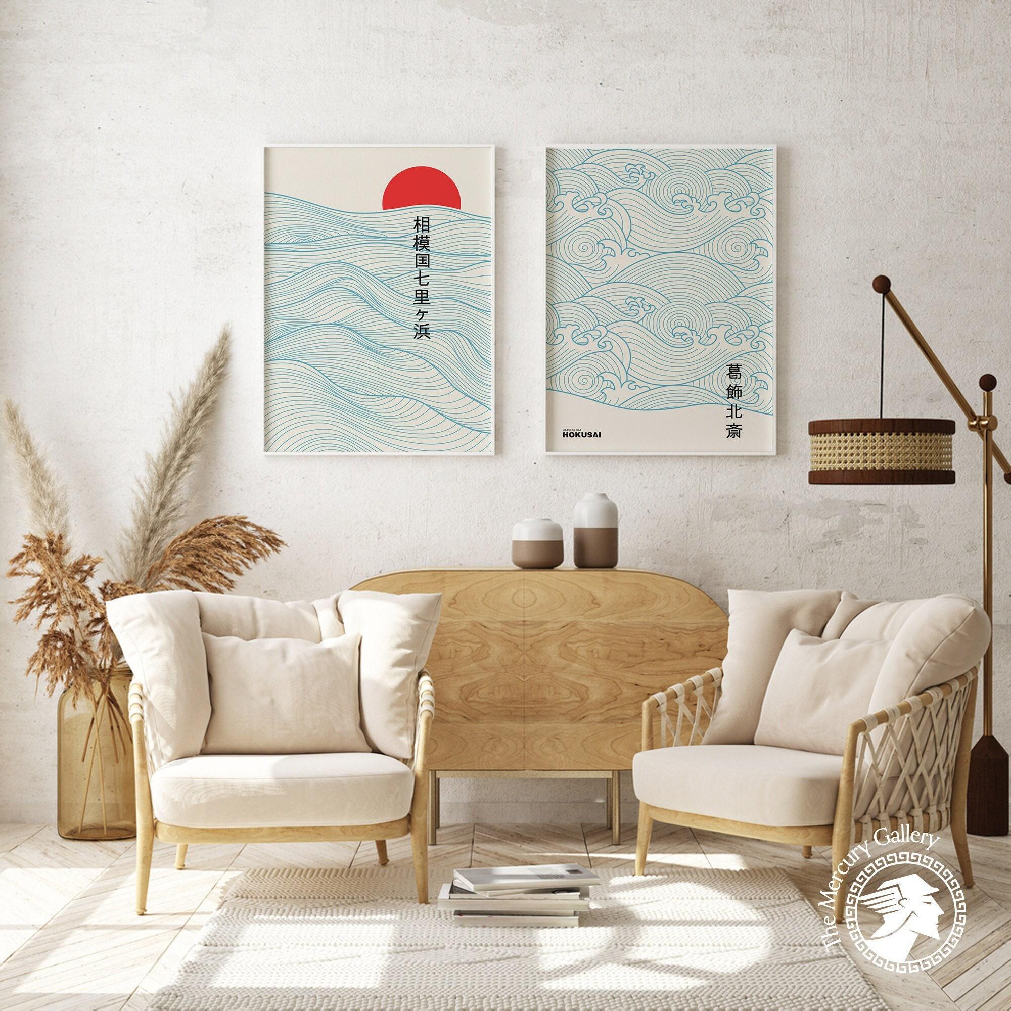 Set of 2 Japanese Posters Hokusai Great Wave Print Waves Print